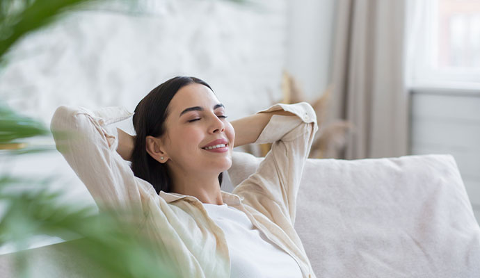 A person is relaxing on living room