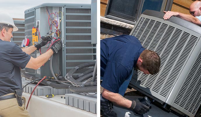 Collage of heating system repair and installation