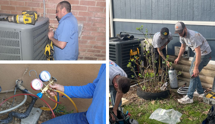Collage of heating system repair, maintenance, and installation