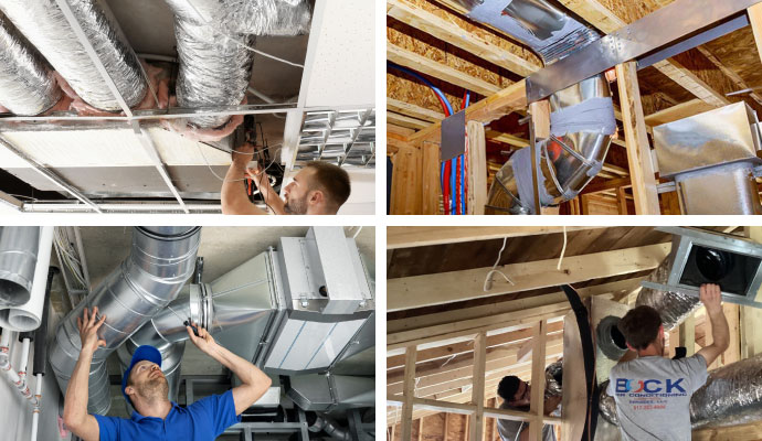 Collage of hvac ductwork installation and repair services