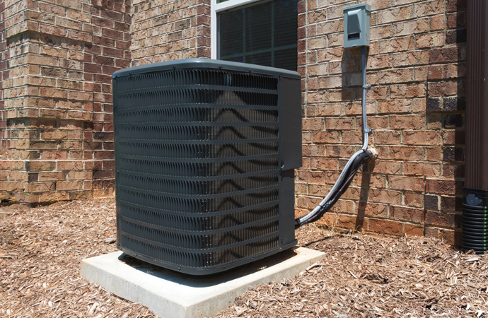 Freshly installed heating pump in the garden for comfy outdoor warmth.