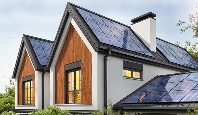 Residential home with installed solar panel